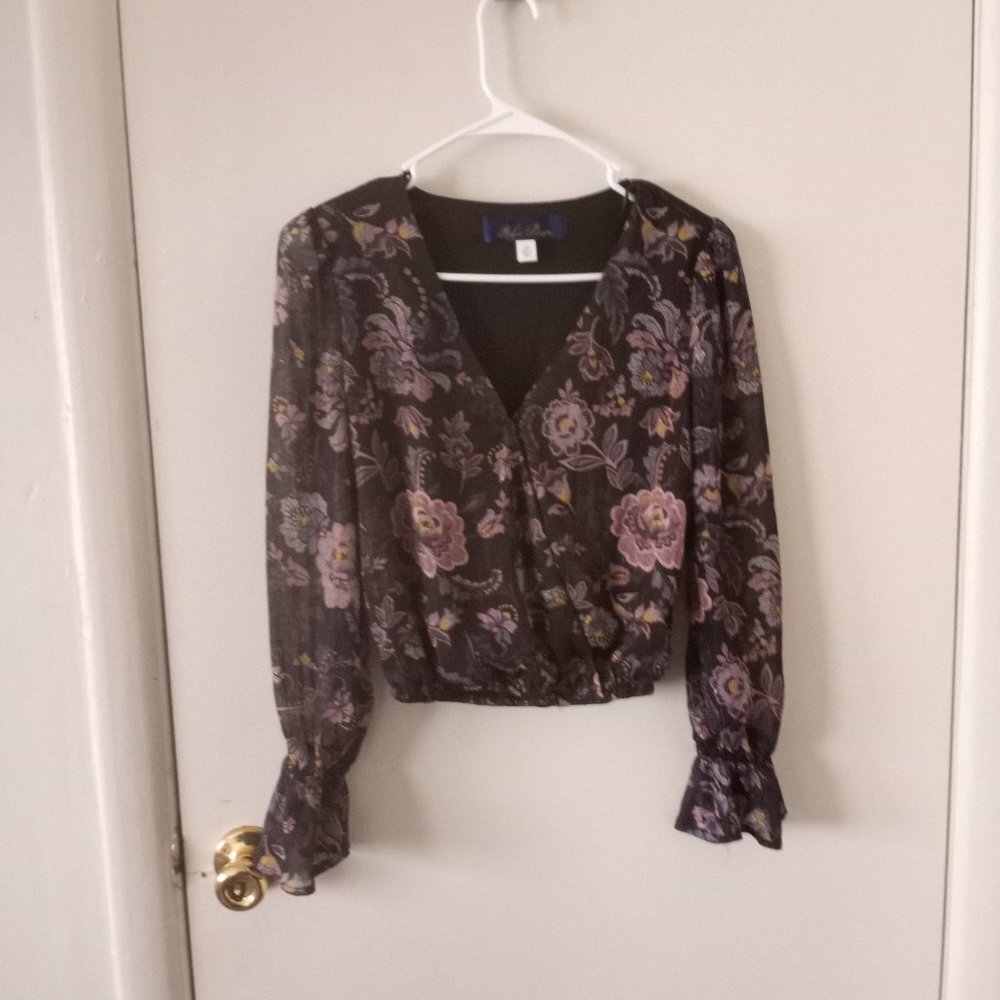 Blue Rain Floral Long Sleeve Cropped